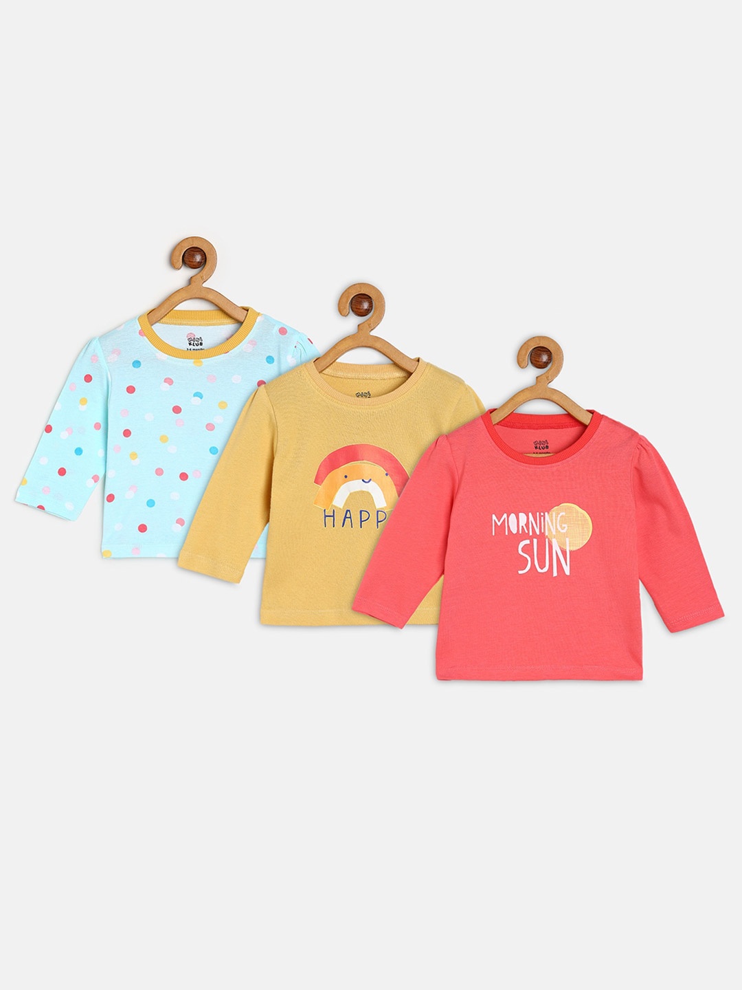 

MINI KLUB Infants Girls Pack of 3 Printed Pure Cotton Tops, Peach