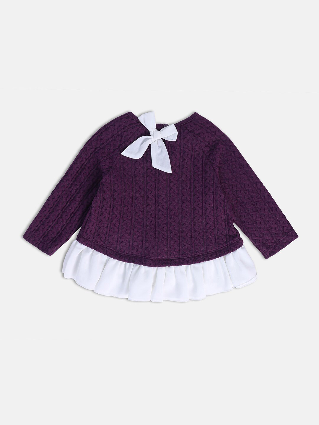 

MINI KLUB Infant Girls Self Design Pure Cotton Top, Purple