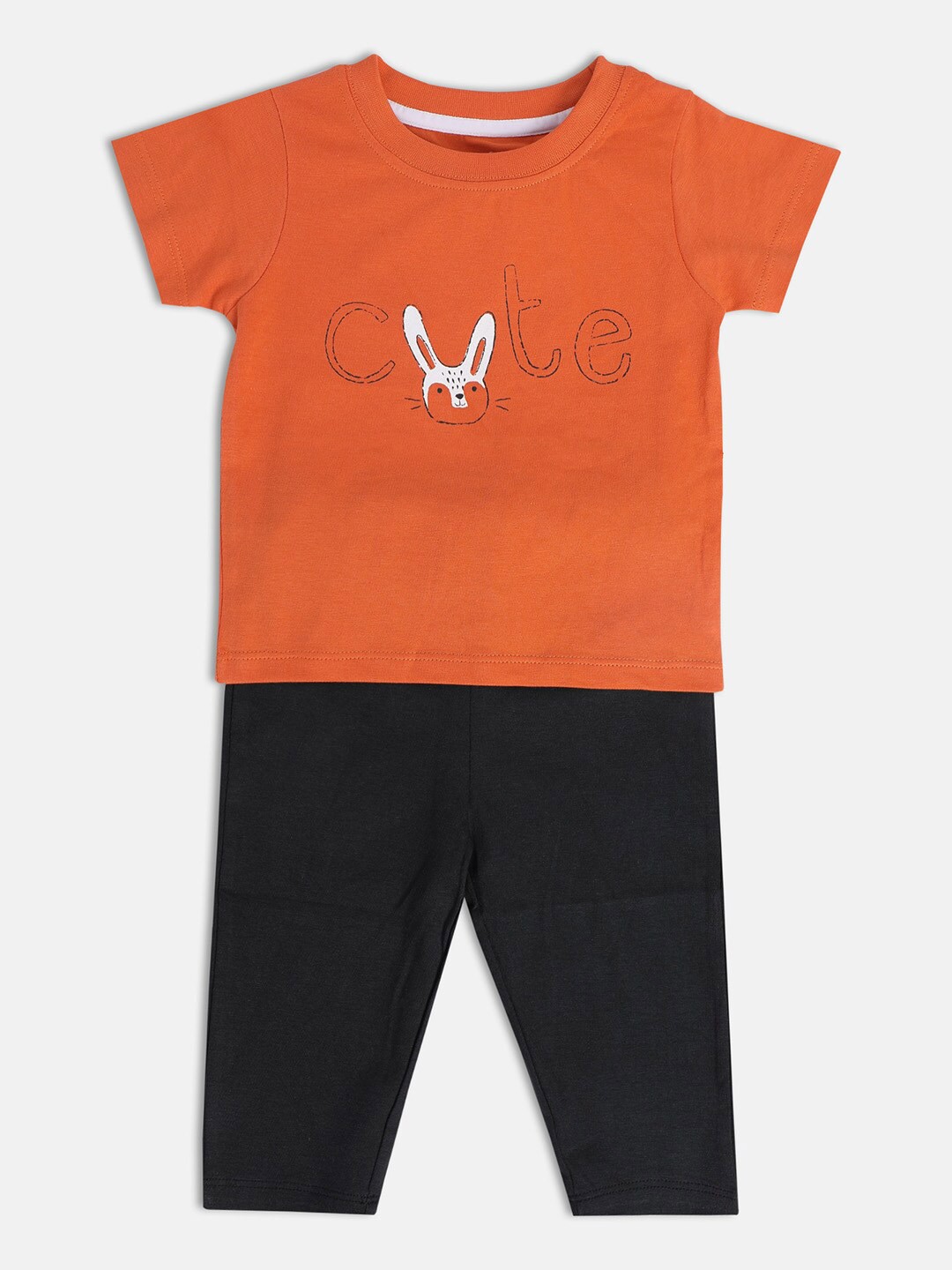 

MINI KLUB Infants Boys Pack Of 2 Typography Printed Pure Cotton T-shirt With Trousers, Orange