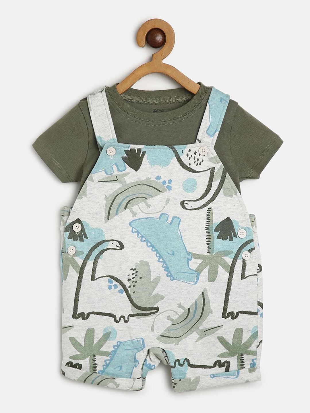 

MINI KLUB Infant Boys Graphic Printed Pure Cotton Dungaree With Shirt, Blue