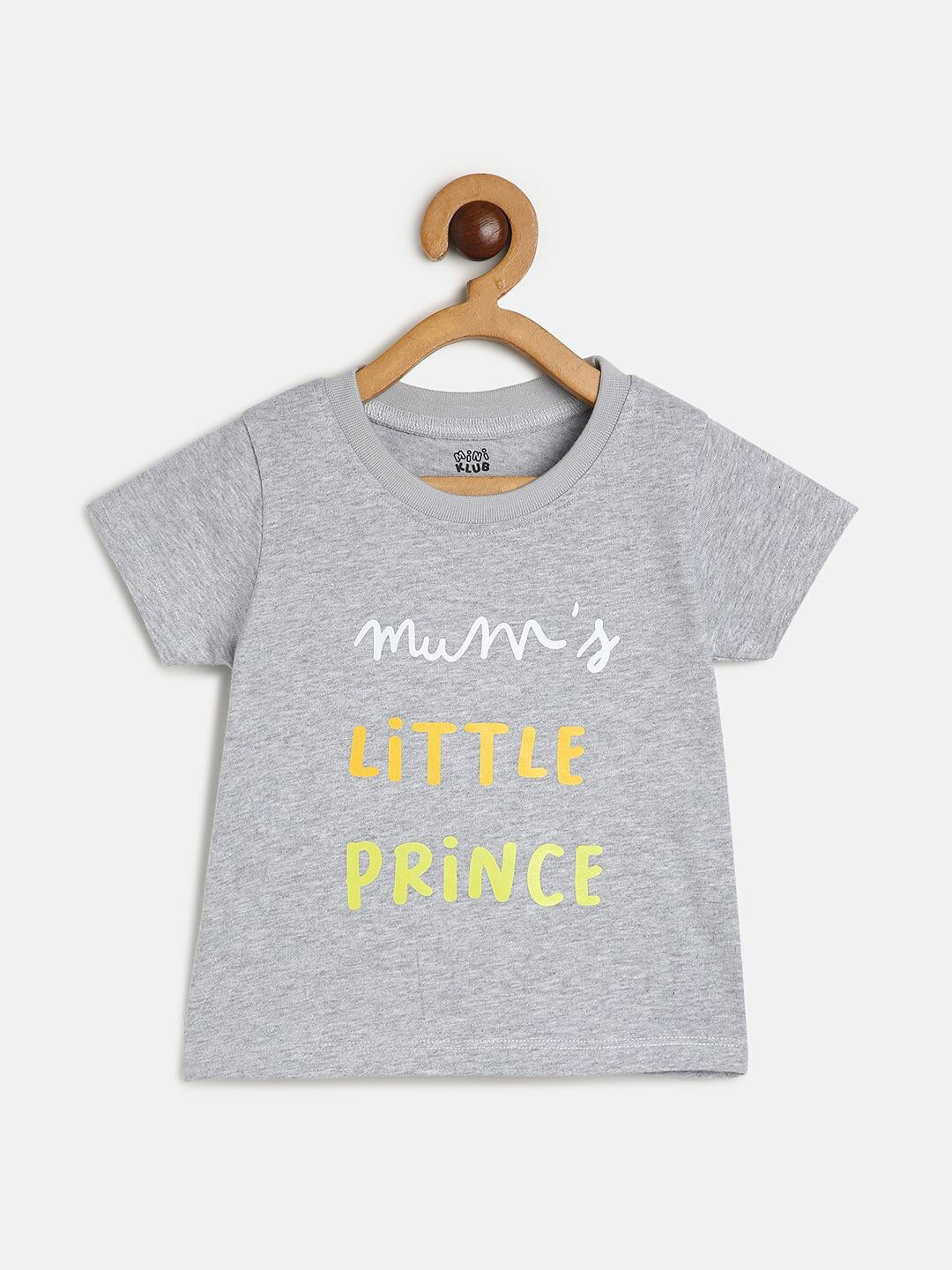 

MINI KLUB Boys Typography Printed Pure Cotton T-shirt, Grey