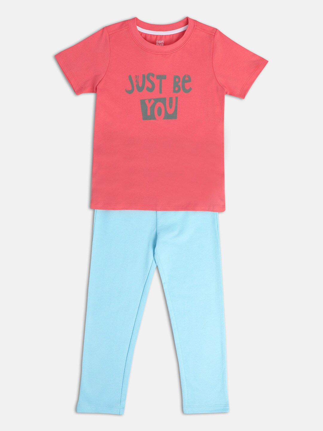 

MINI KLUB Boys Typography Printed Pure Cotton T-shirt with Trousers, Pink