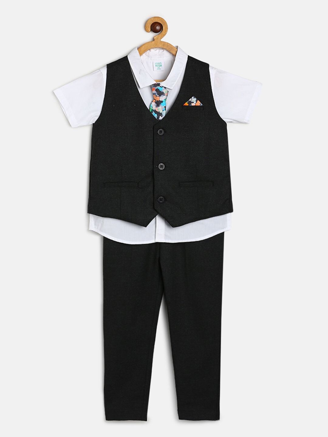 

MINI KLUB Boys Pure Cotton Shirt & Trousers With Waistcoat, Black