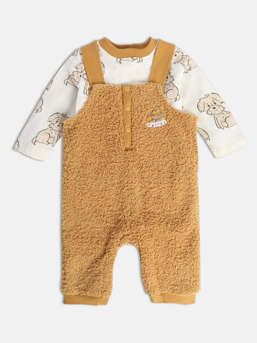 

MINI KLUB Infant Boys Self-Design Dungaree With T-Shirt, Brown