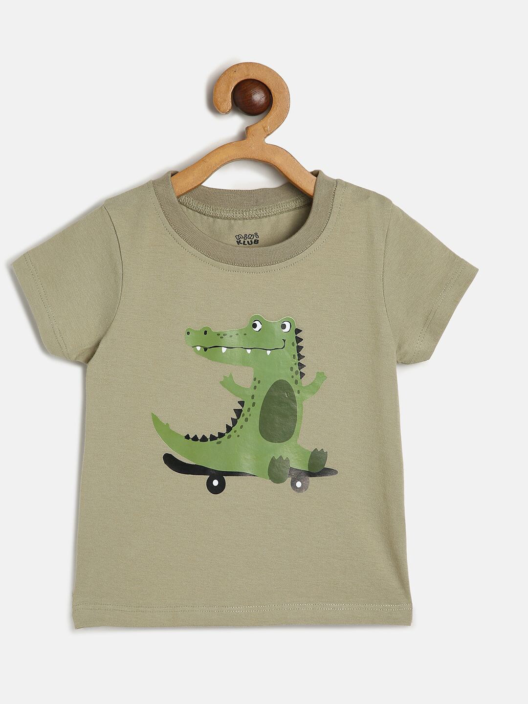

MINI KLUB Boys Graphic Printed Pure Cotton T-shirt, Olive