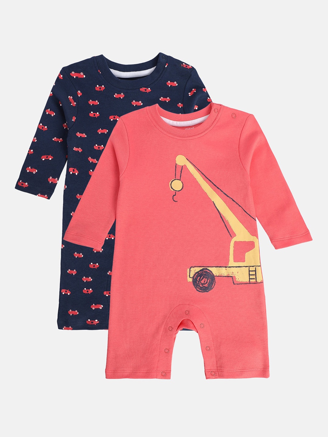 

MINI KLUB Infant Boys Pack Of 2 Printed Cotton Rompers, Red