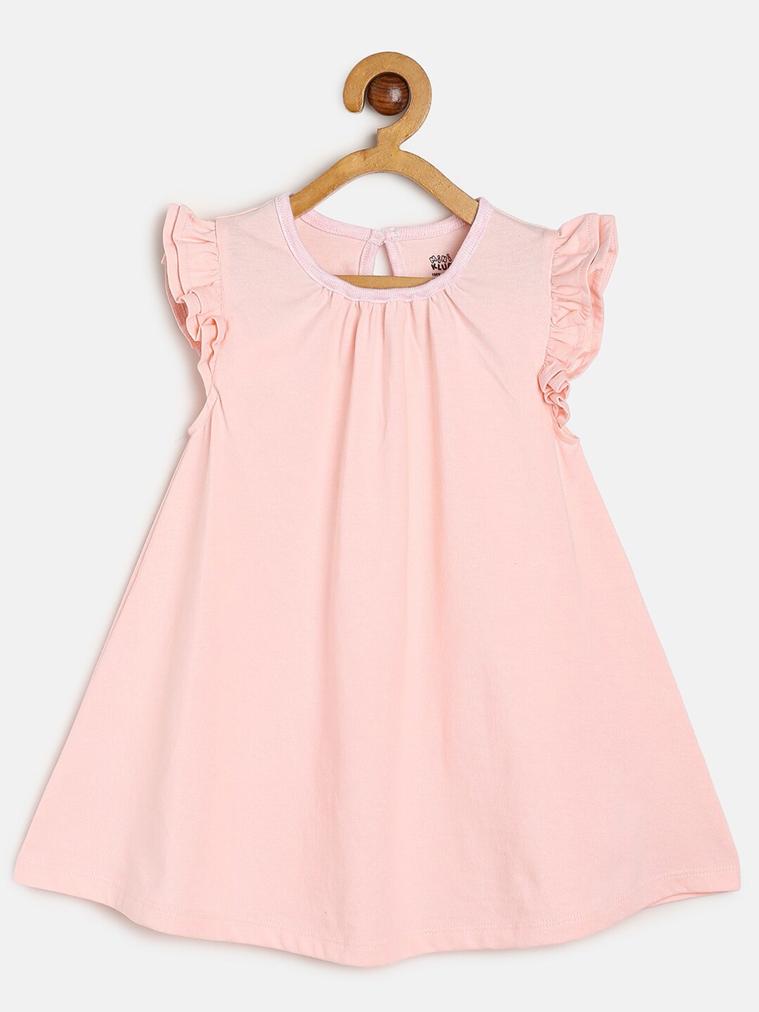 

MINI KLUB Girls Flutter Sleeves Pure Cotton A-Line Dress, Pink