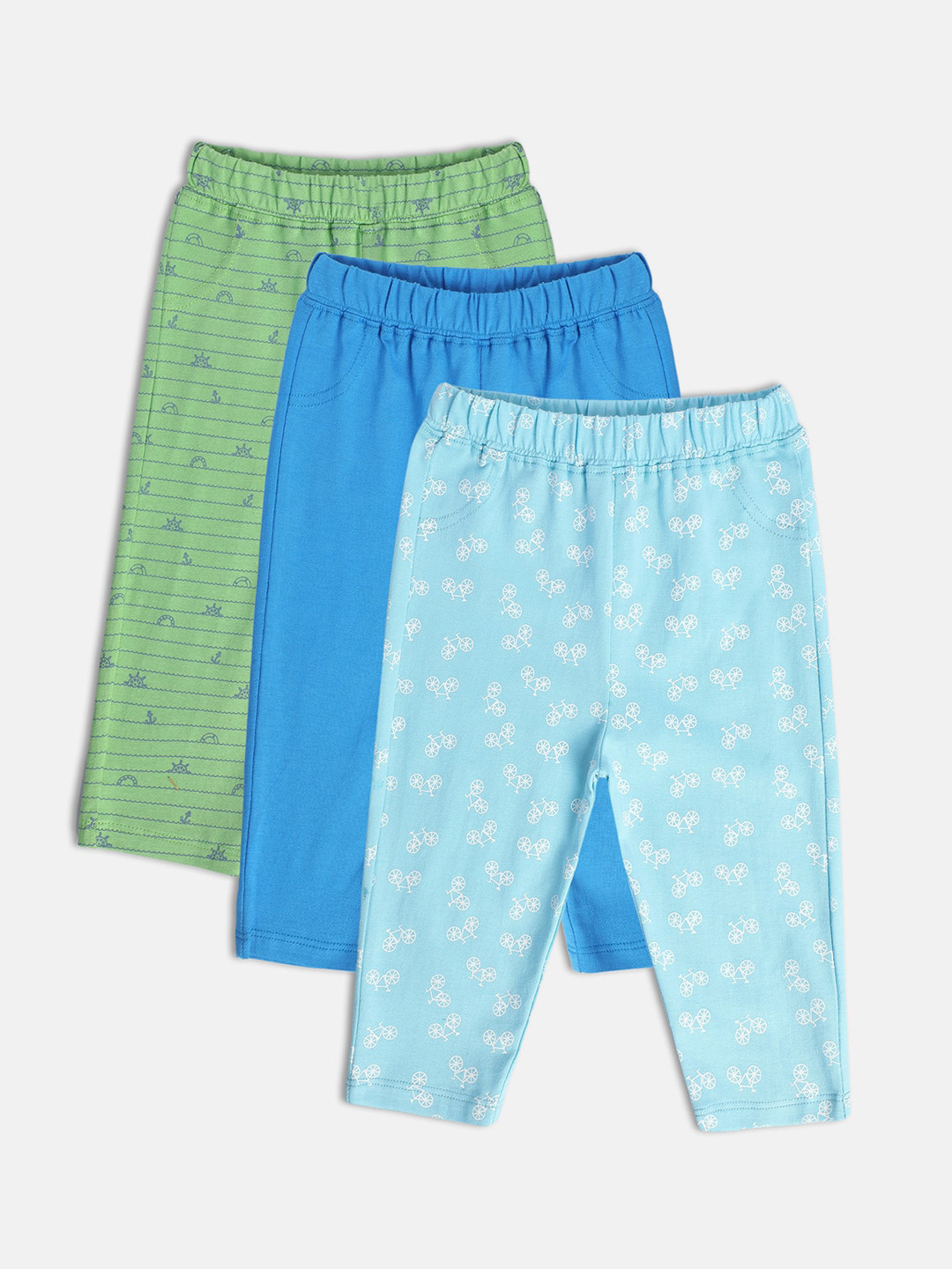 

MINI KLUB Infants Boys Pack of 3 Printed Pure Cotton Track Pants, Blue