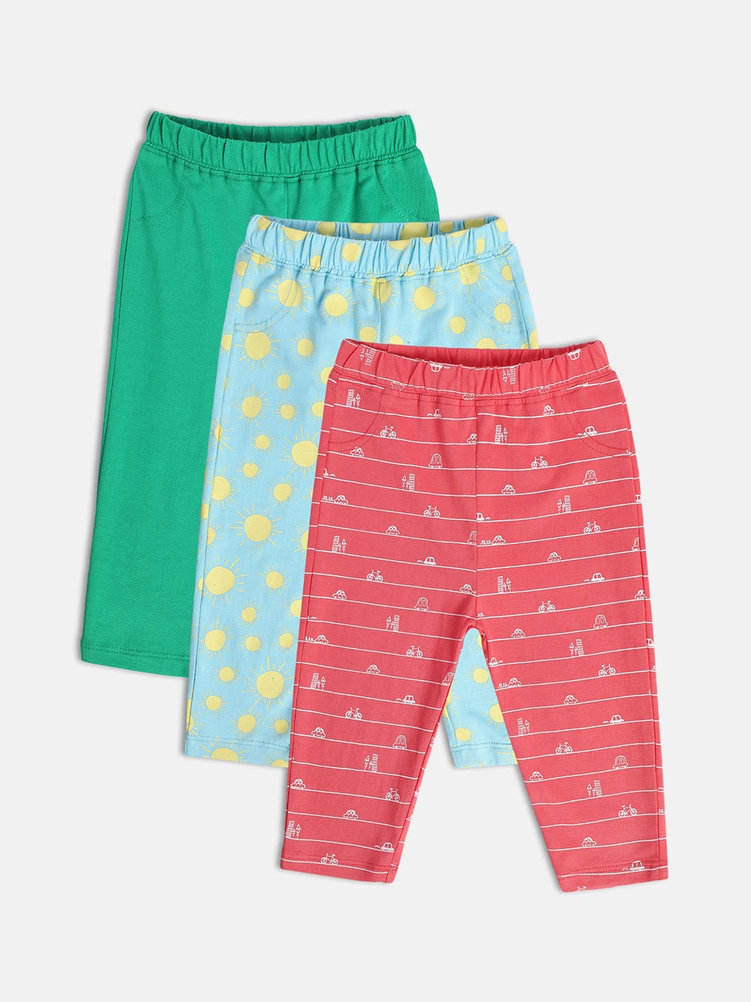 

MINI KLUB Boys Pack of 3 Printed Pure Cotton Track Pants, Red