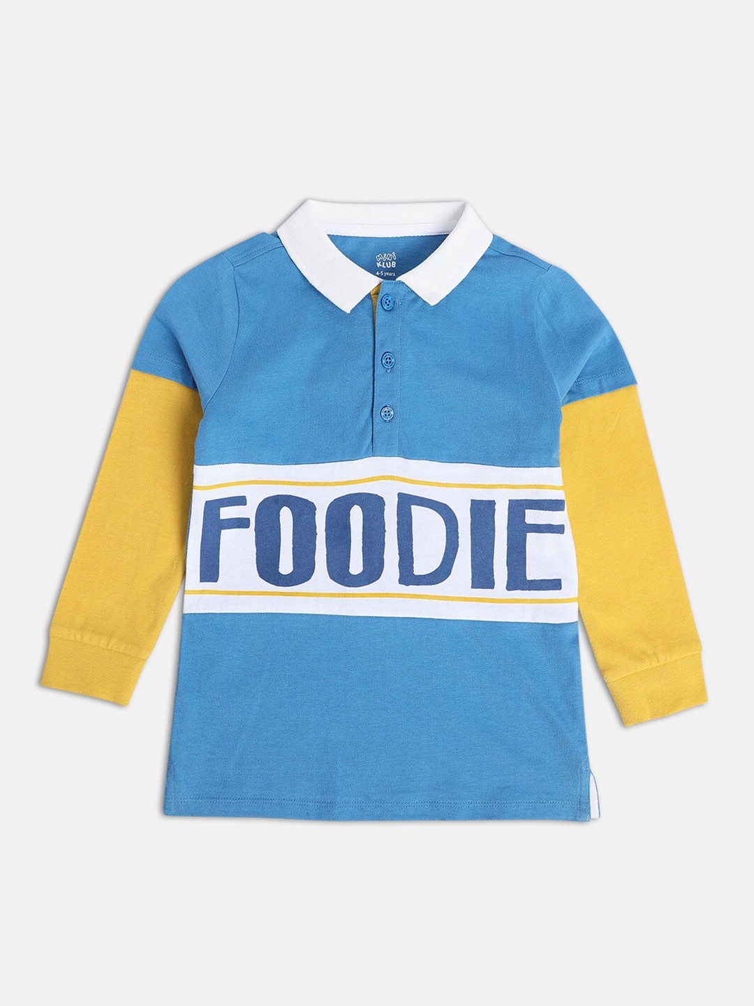 MINI KLUB Boys Colourblocked Polo Collar Long Sleeves Cotton T-shirt, Blue
