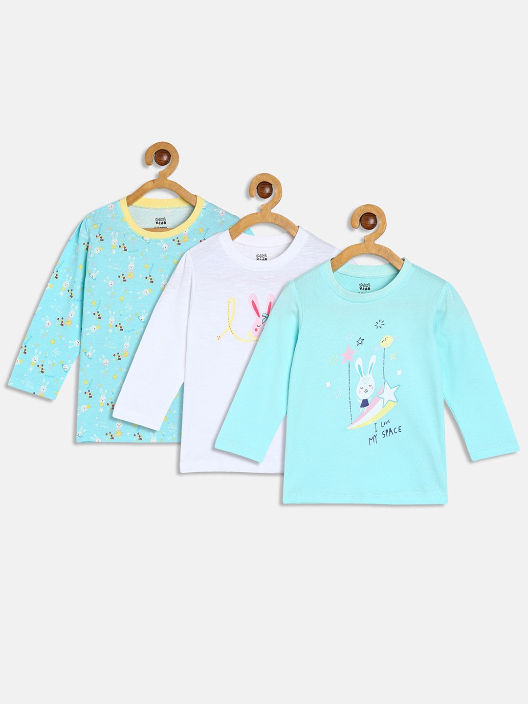 

MINI KLUB Infant Girls Pack Of 3 Graphic Printed Pure Cotton T-Shirts, White