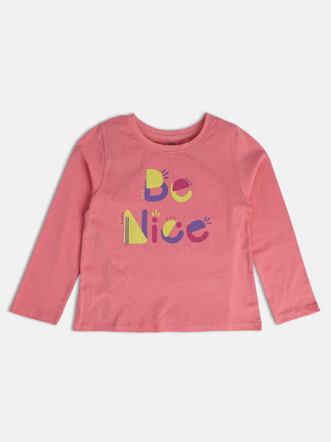 

MINI KLUB Girls Typography Printed Cotton Top, Pink