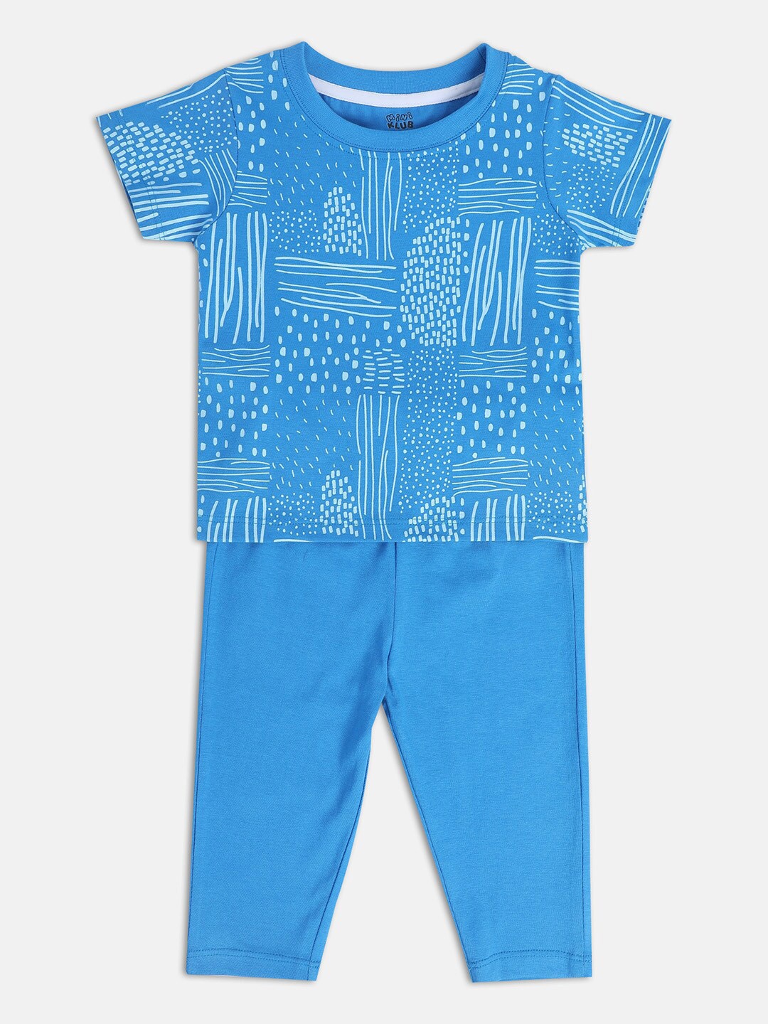 

MINI KLUB Infants Boys Pack Of 2 Abstract Printed Pure Cotton T-shirt With Trousers, Blue