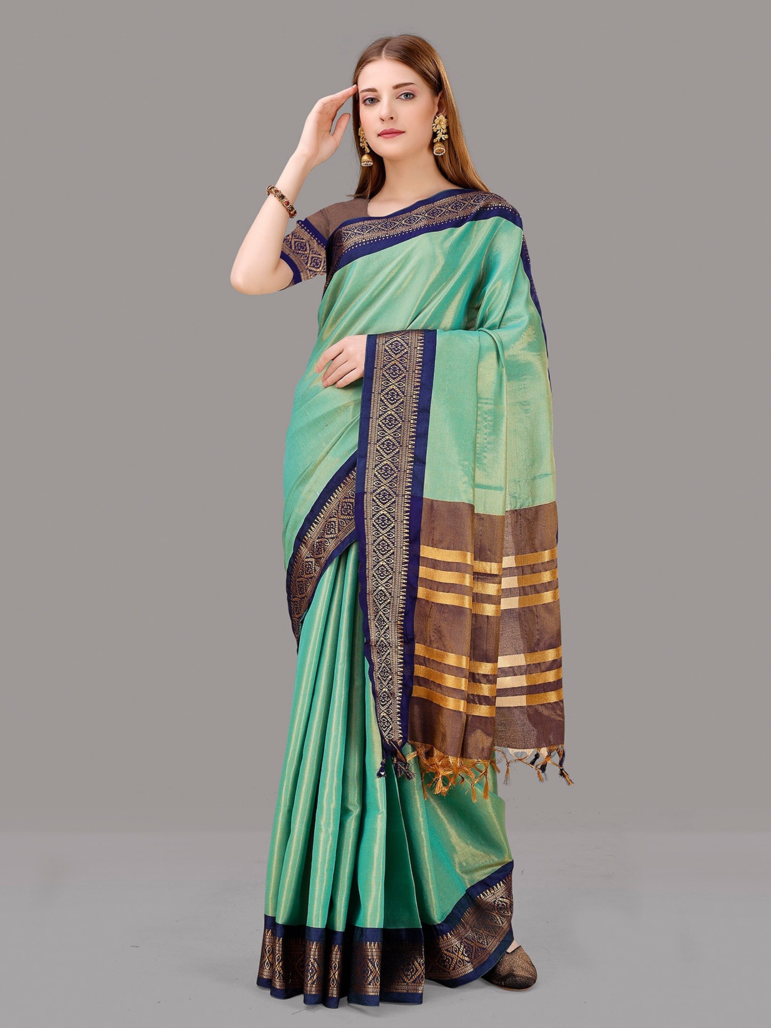 

ZIBLON Zari Kanjeevaram Saree, Sea green