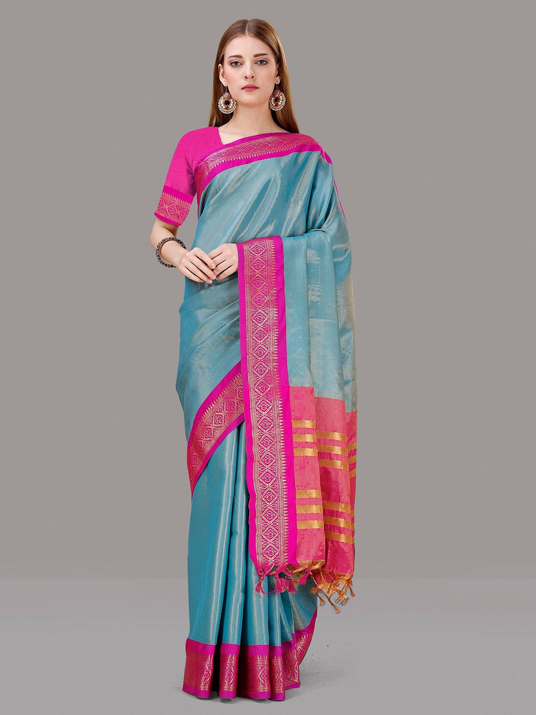 

ZIBLON Zari Kanjeevaram Saree, Blue