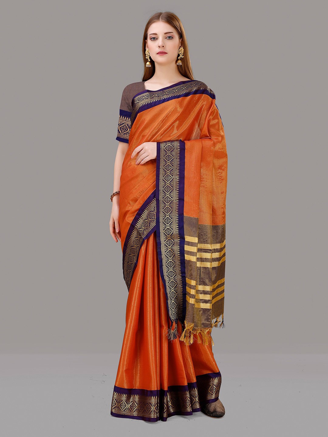 

ZIBLON Woven Design Zari Kanjeevaram Saree, Rust