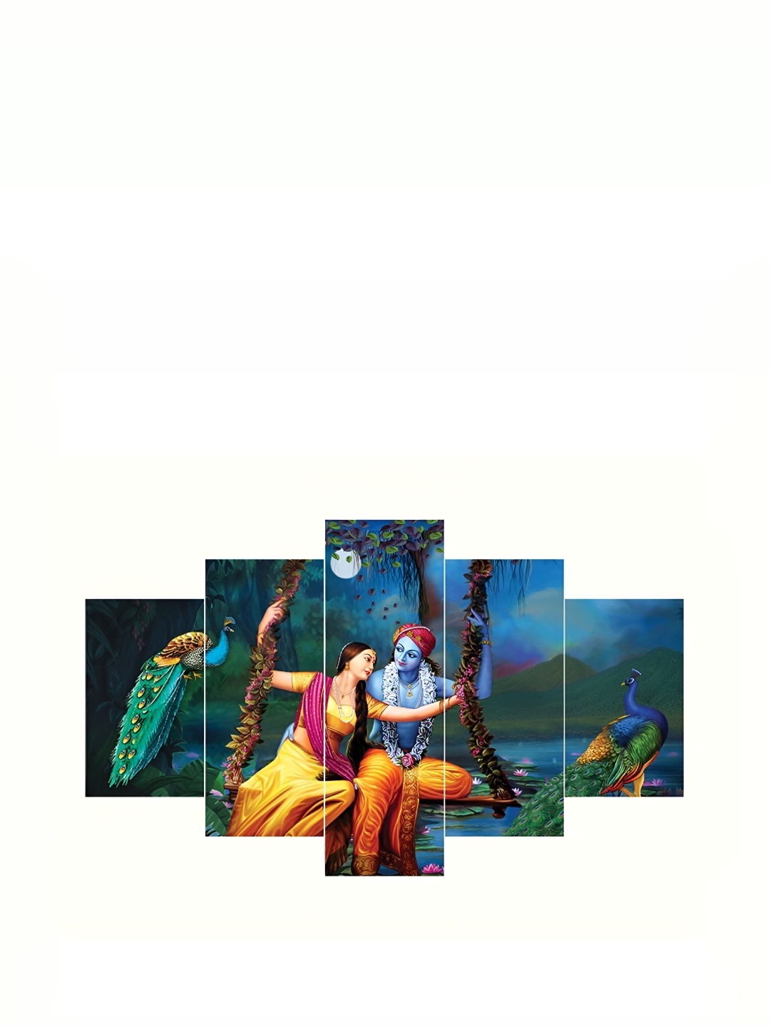 

Heritage India Blue& Yellow 5 Piece Wooden Religious Wall Paintings