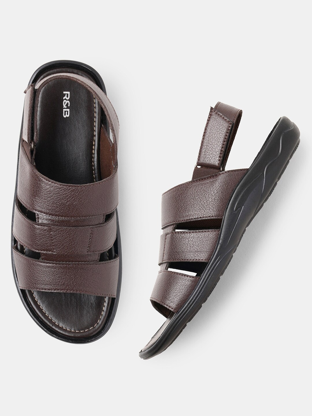 

R&B Men Textured Comfort Sandals With Velcro Closure, Brown