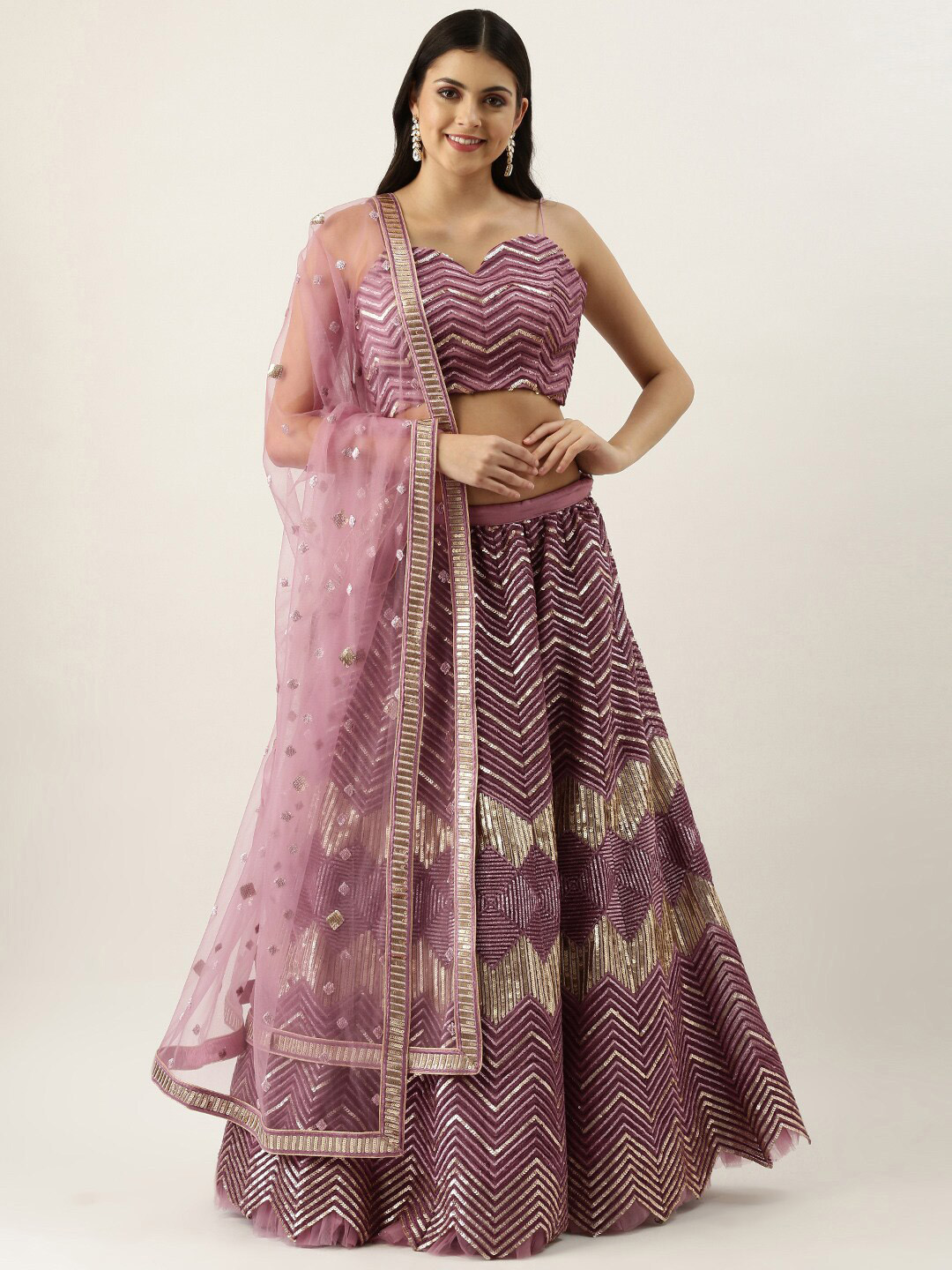 

VAANI CREATION Embroidered Semi-Stitched Lehenga & Unstitched Blouse With Dupatta, Lavender