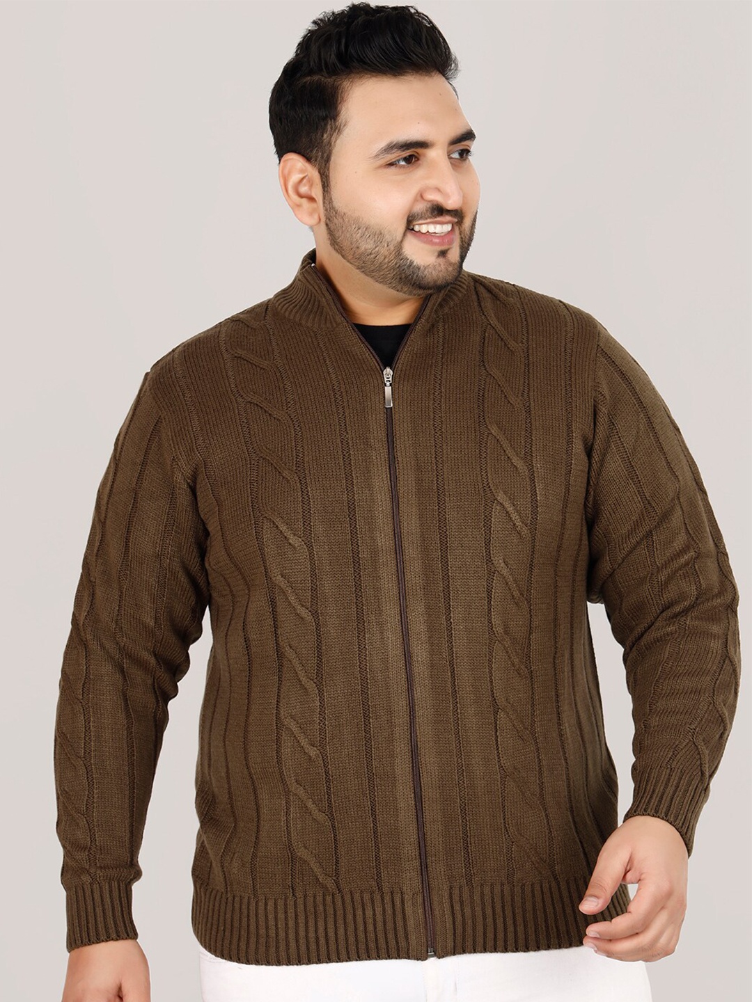 

Sztori Plus Size Self Design Cardigan Acrylic Sweater, Brown