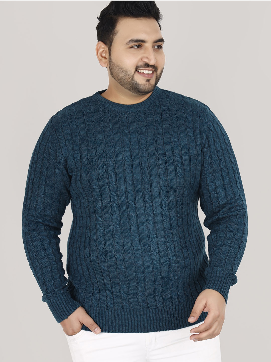 

Sztori Plus Size Cable Knit Self Design Pullover, Blue