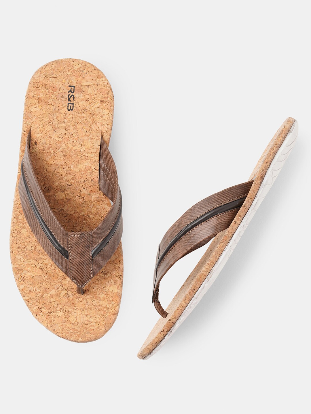 

R&B Men Textured Thong Flip-Flops, Brown