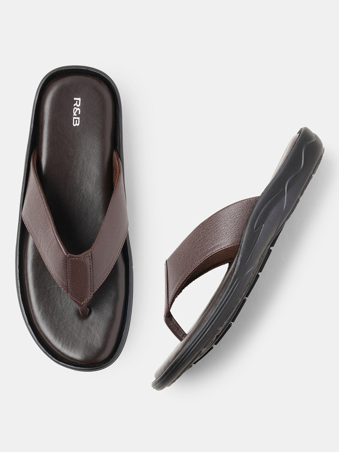 

R&B Men Textured Thong Flip-Flops, Brown