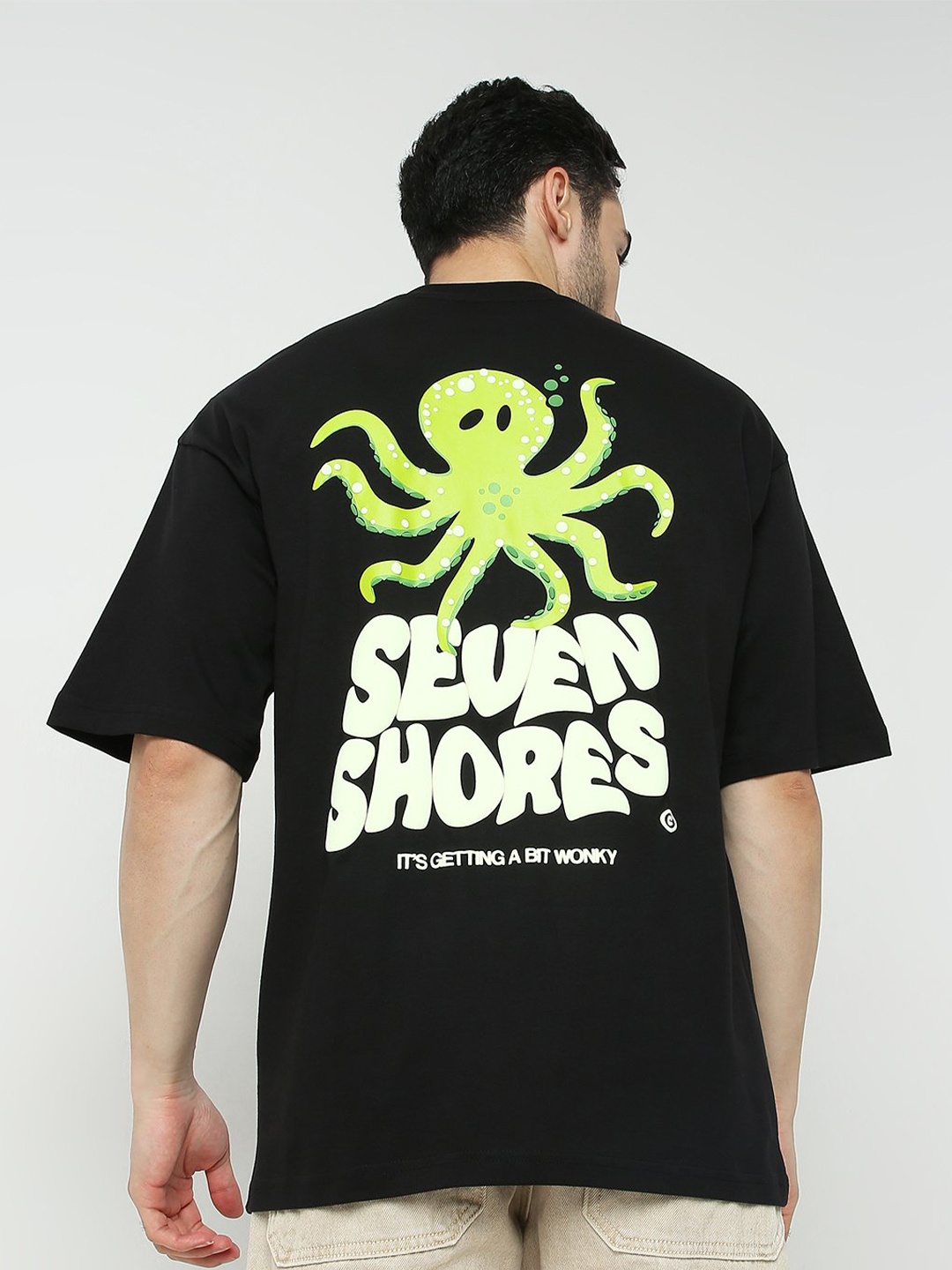 

7Shores Graphic Printed Oversized Cotton T-shirt, Black