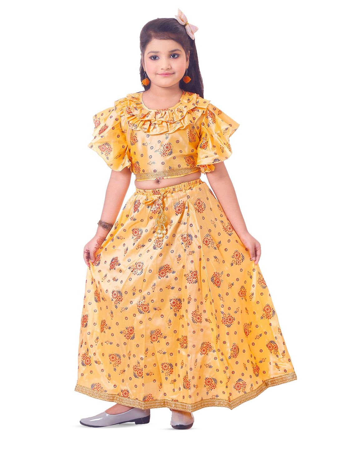 

BAESD Girls Ethnic Motif Woven Design Ready to Wear Lehenga & Blouse, Yellow