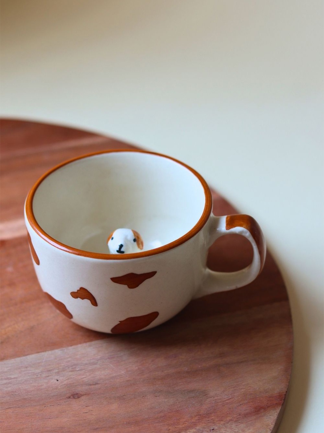 

WEAVING HOMES White & Yellow Printed Ceramic Glossy Dog Mug 200 ml