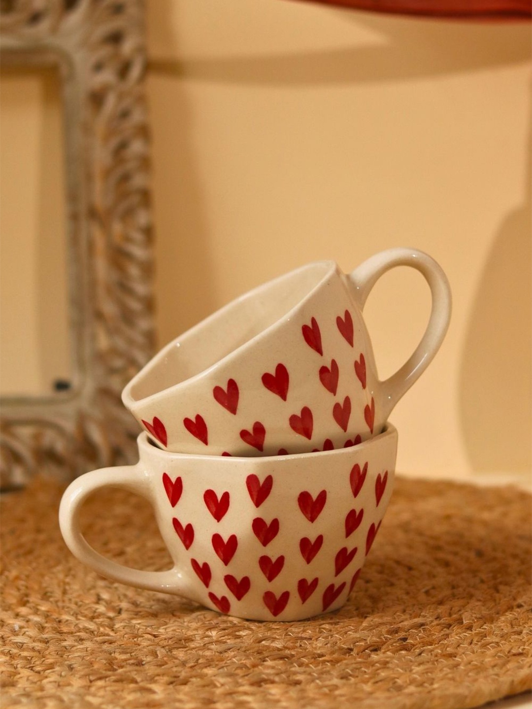 

WEAVING HOMES White & Red Printed Ceramic Glossy Mug 200 ml