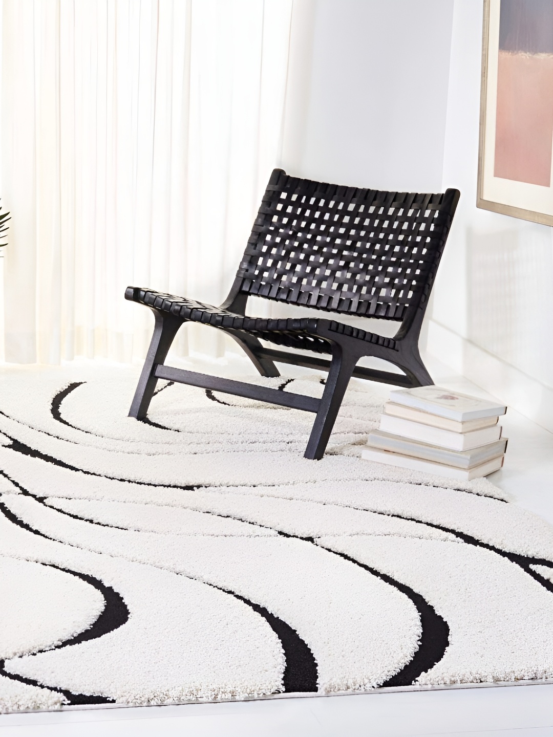 

Asad Emporium Rugs White& Black Striped Shaggy Other Carpet