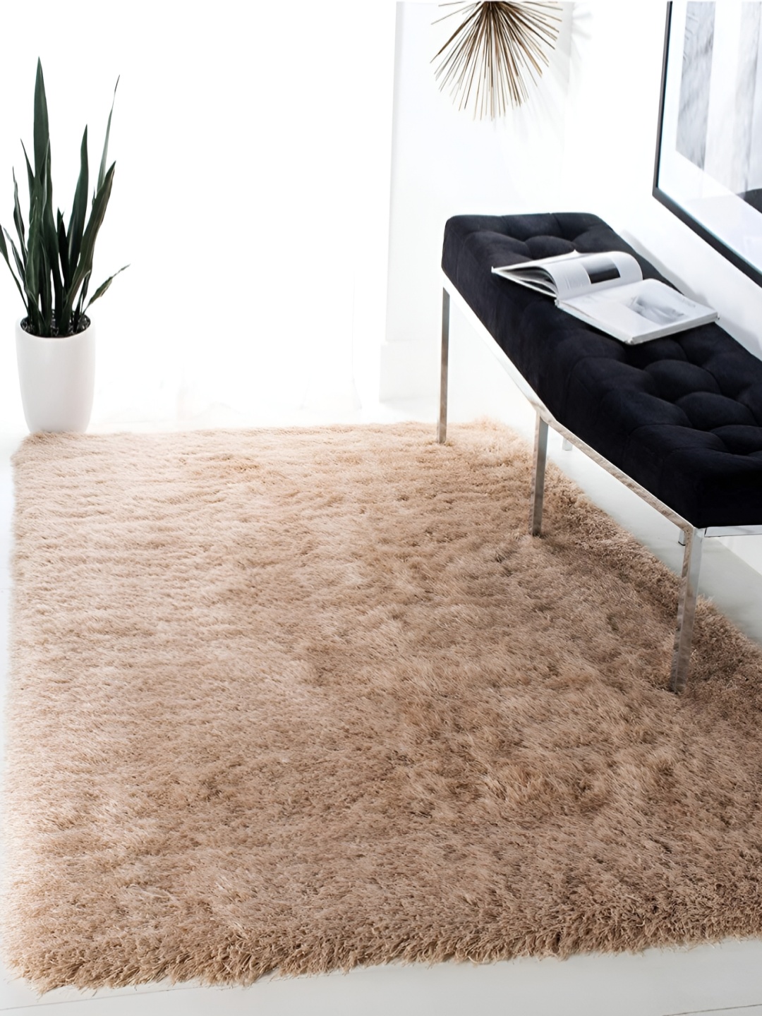 

Asad Emporium Rugs Beige Solid Shaggy Carpet