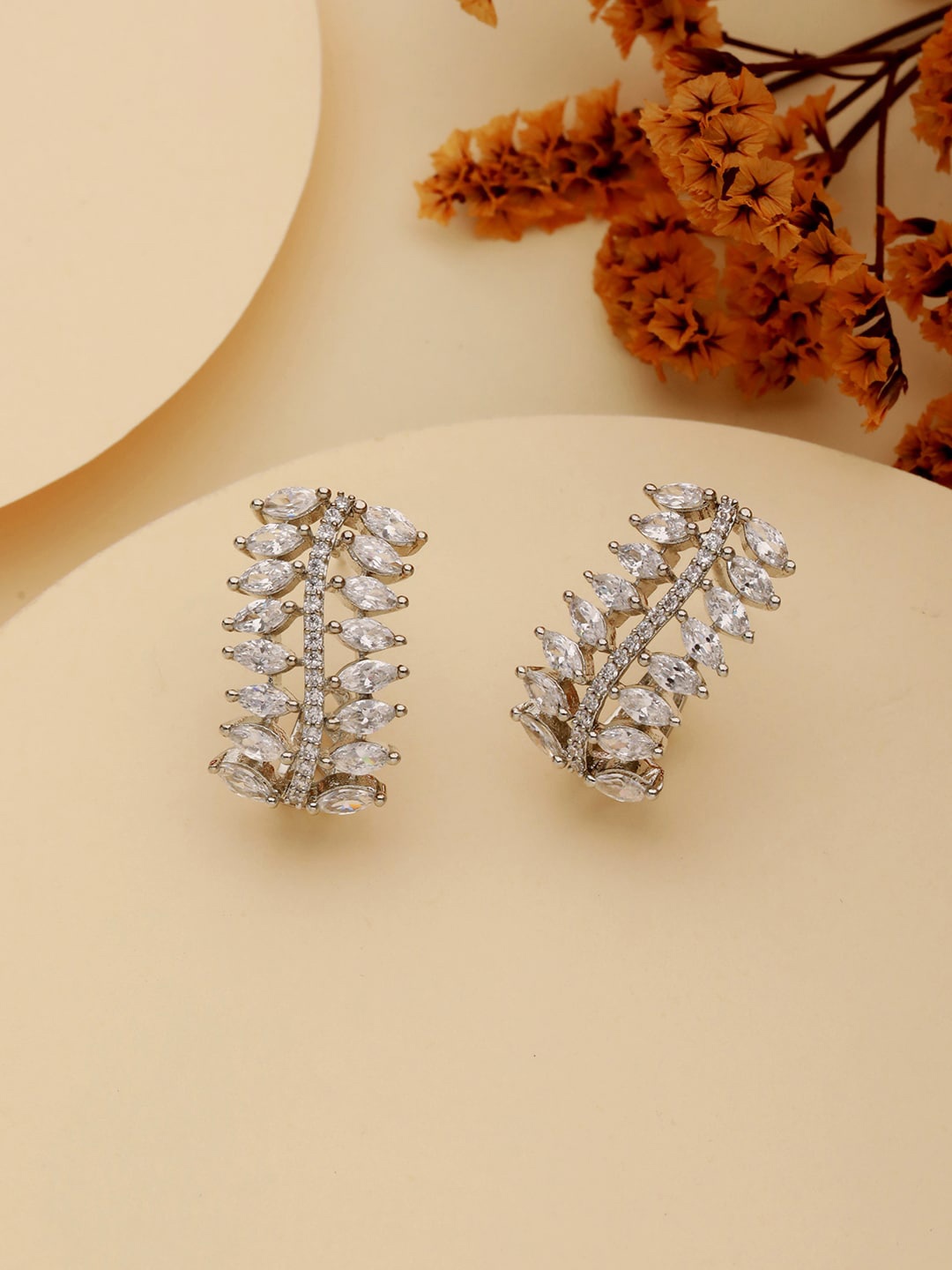 

Saraf RS Jewellery Silver-Plated American Diamond Studded Classic Drop Earrings