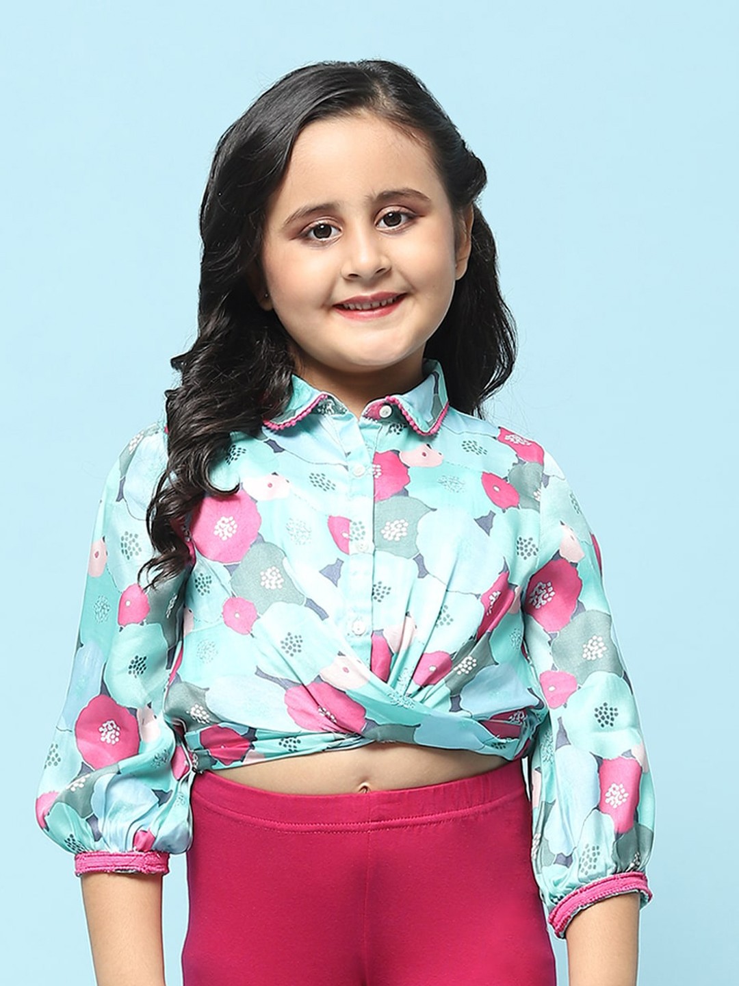

Biba Girls Floral Printed Shirt Style Top, Blue