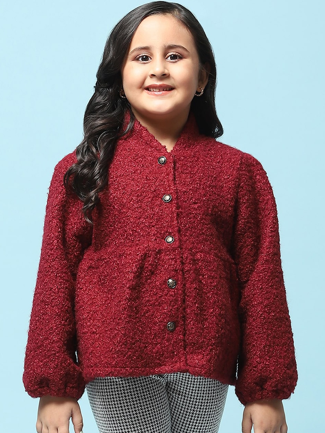 

Biba Girls Self Design Acrylic Tailored Jacket, Brown