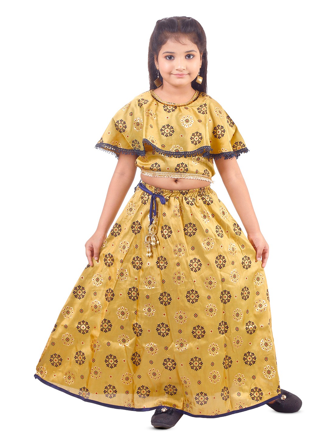 

BAESD Girls Ethnic Motif Printed Ready to Wear Lehenga & Blouse, Gold