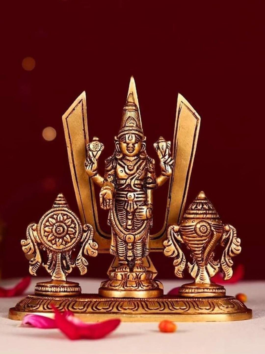 

PujaNPujari Gold Toned Tirupati Balaji Symbol Shankh Chakra Namah Tiny Idol Showpiece