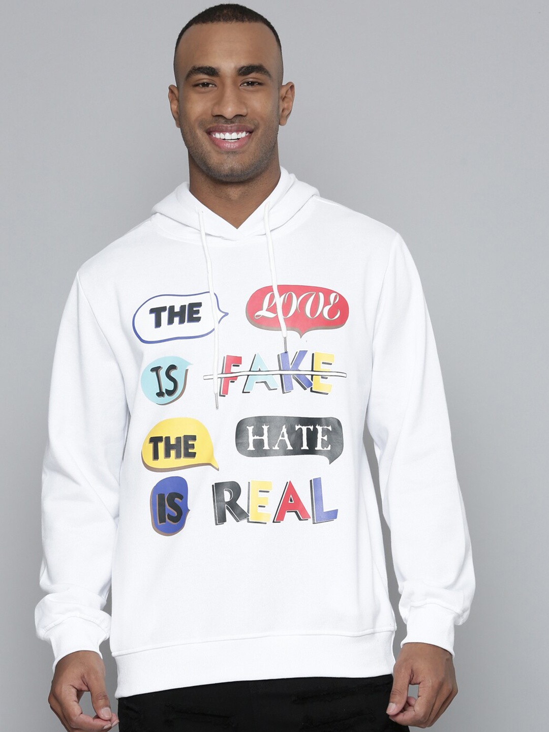 

WAIMEA Typography Printed Hooded Cotton Pullover Sweatshirt, White