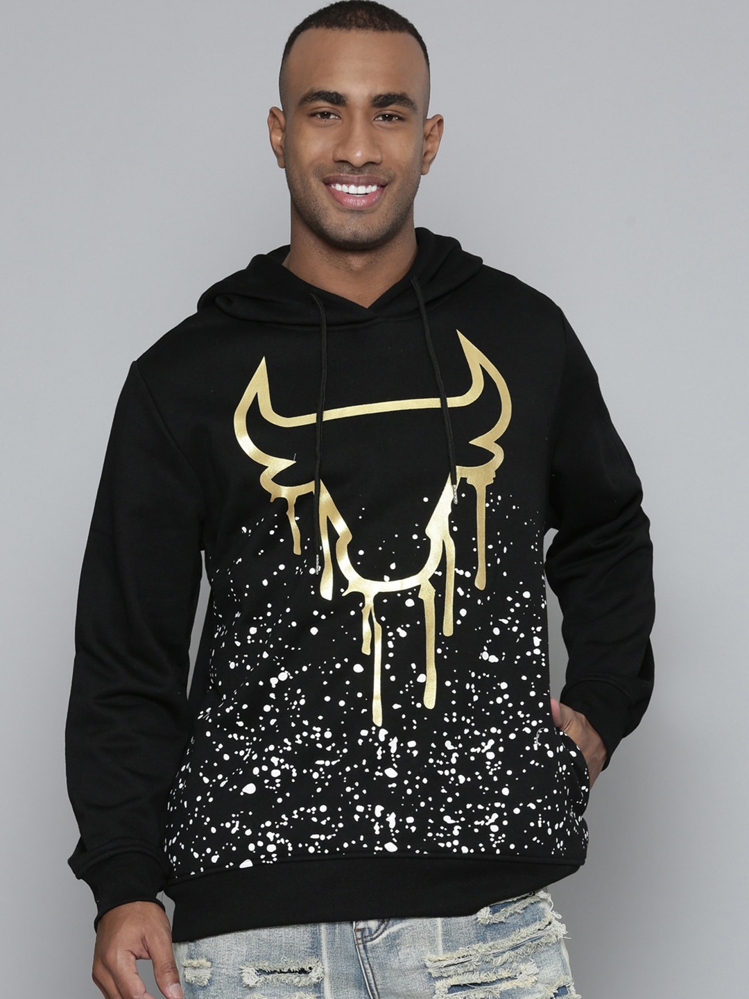

WAIMEA Graphic Printed Hooded Cotton Pullover Sweatshirt, Black