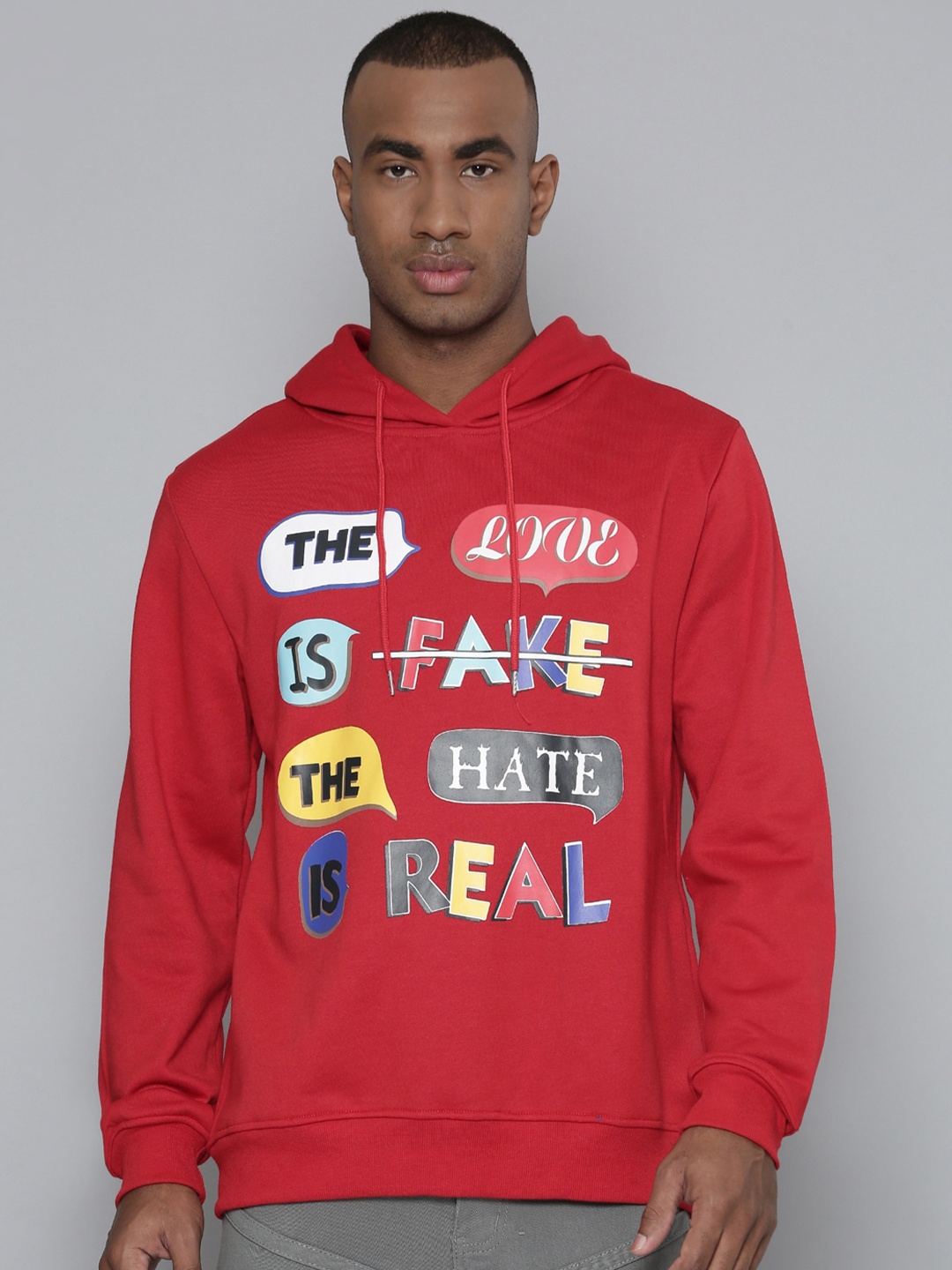 

WAIMEA Typography Printed Hooded Cotton Pullover Sweatshirt, Red
