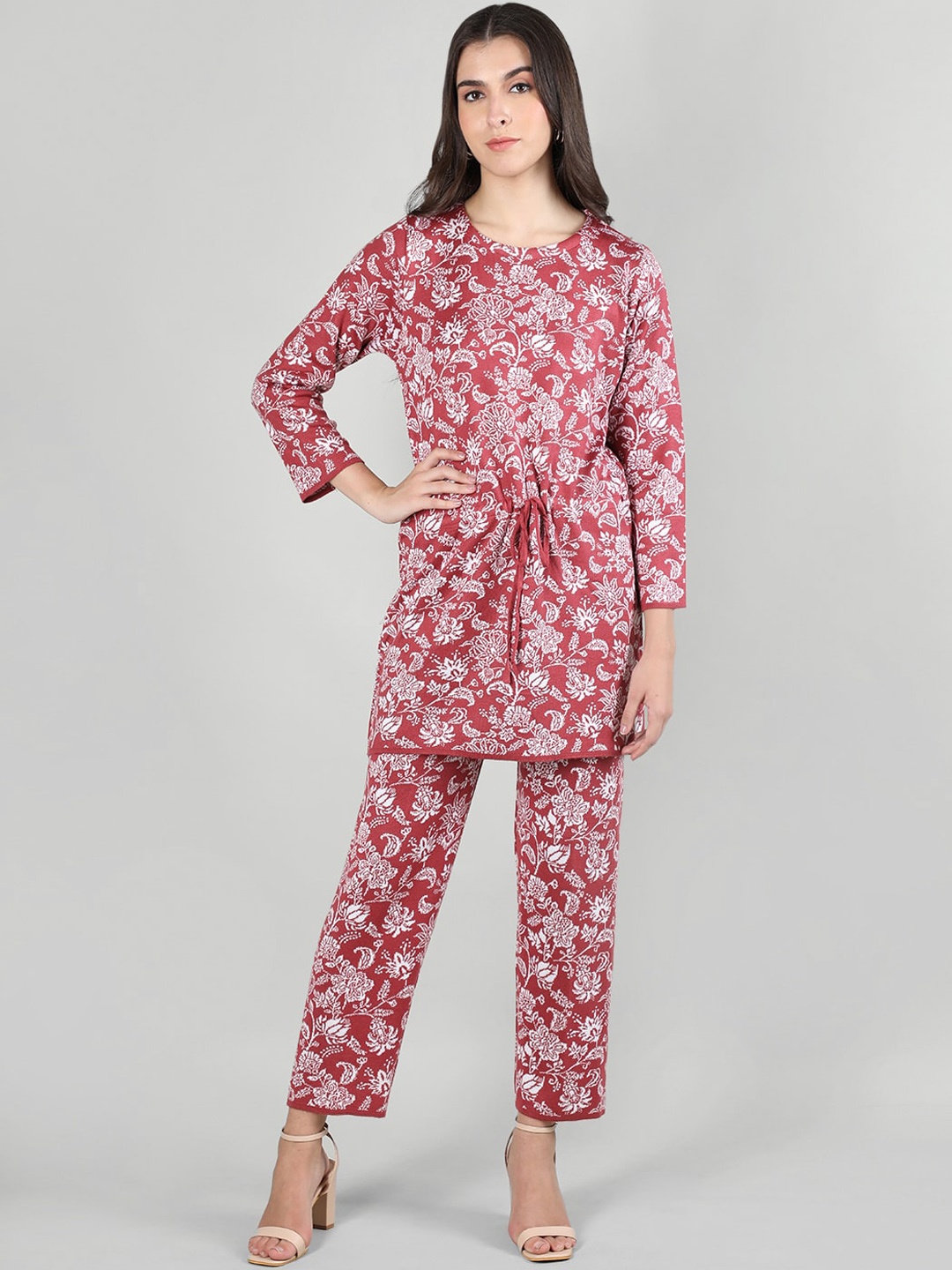 

MIKHAD Floral Self Design A-Line Kurta with Trousers, Pink