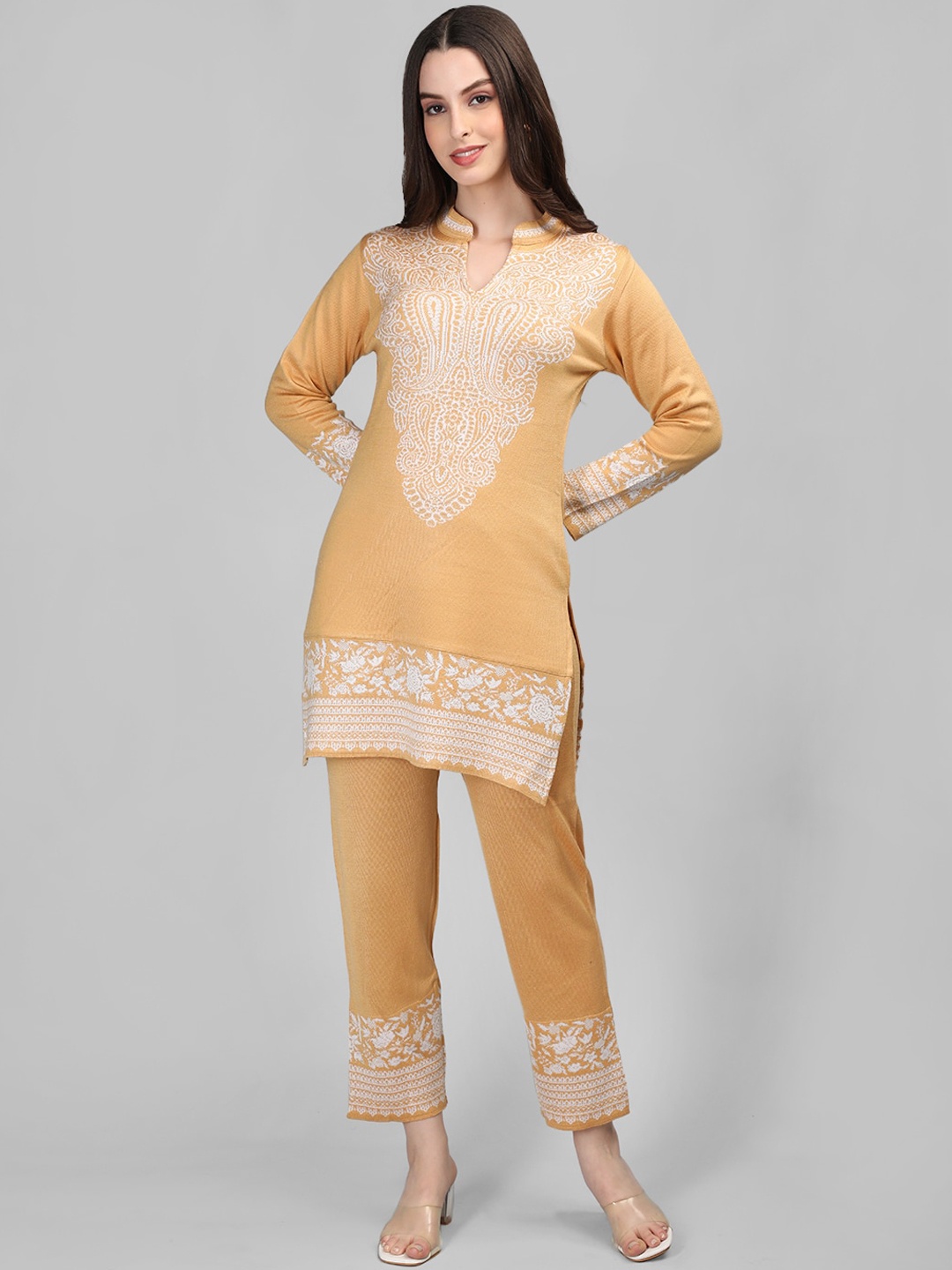 

MIKHAD Self Design Acrylic Tunic & Trouser Co-Ords, Yellow