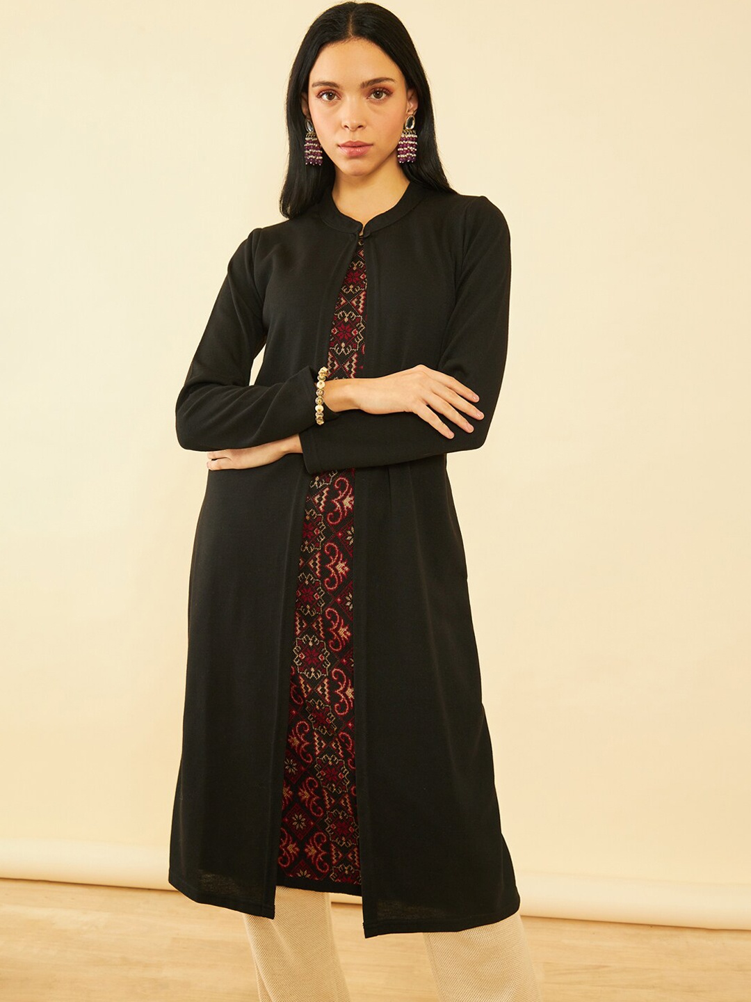 

Soch Woven Design Mandarin Collar A-Line Kurta, Grey
