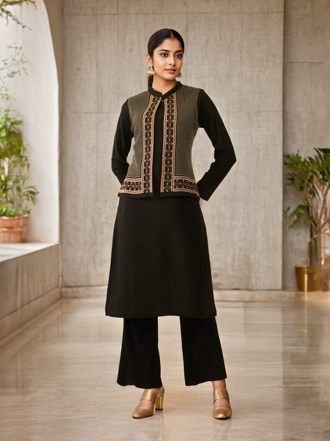 

Soch Striped Woven Design Acrylic Kurta, Black