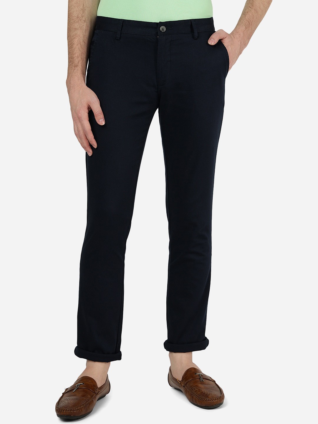 

Greenfibre Men Slim Fit Pure Cotton Trousers, Blue
