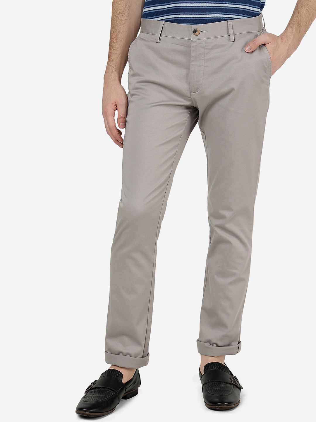 

Greenfibre Men Slim Fit Mid-Rise Pure Cotton Trousers, Grey