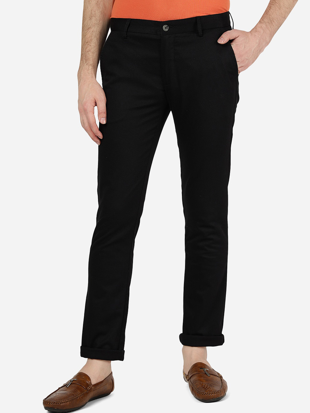 

Greenfibre Men Mid-Rise Slim Fit Pure Cotton Trousers, Black