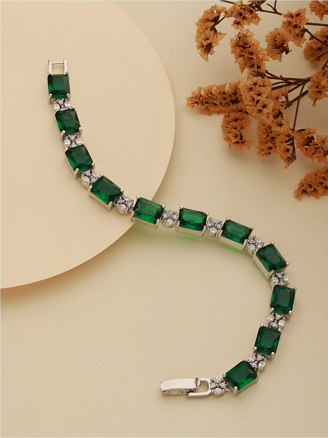 

Saraf RS Jewellery Cubic Zirconia Silver-Plated Bangle-Style Bracelet
