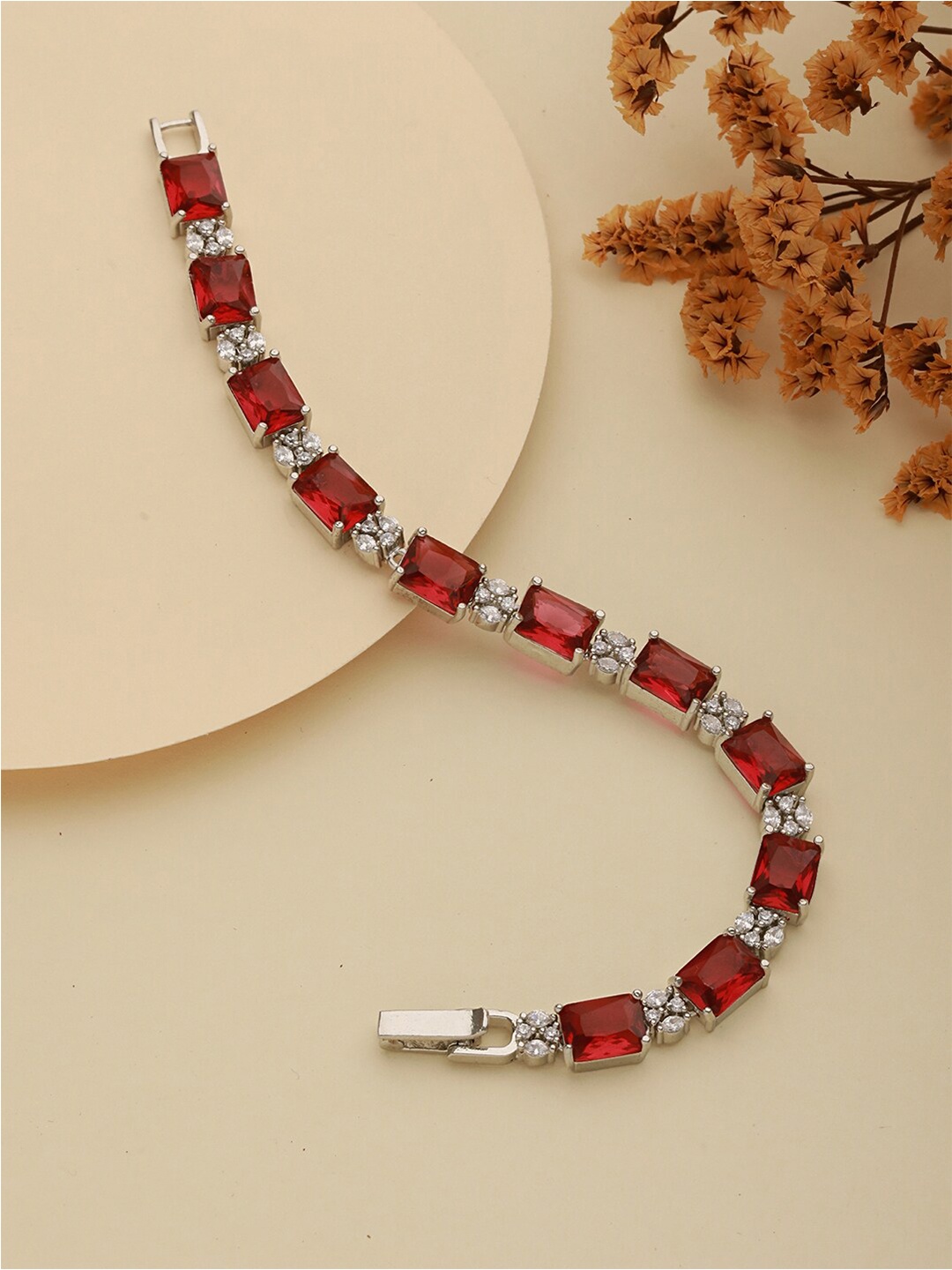 

Saraf RS Jewellery Cubic Zirconia Handcrafted Silver-Plated Bangle-Style Bracelet